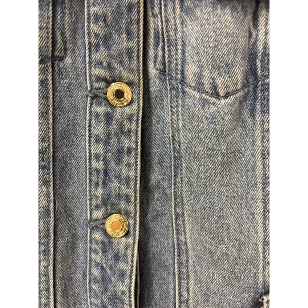 Michael Kors Denim Chain Link Collared Neck Sleeveless Belted Shirt Dress Sz 2